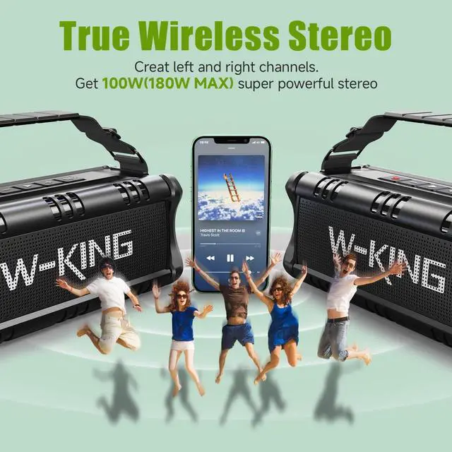 Alt view image 4 of 7 - W-KING Bluetooth Speaker, 90W Max Portable Outdoor Speaker Loud, IPX6 Waterproof/50W Deep Bass Subwoofer/40H/EQ/Dual Pairing/TF/AUX, Large Boombox Speakers Bluetooth Wireless for Party/Beach/Jobside