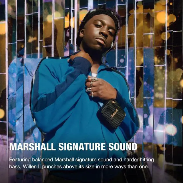 Alt view image 2 of 7 - Marshall Willen II Bluetooth Portable Speaker - Black & Brass