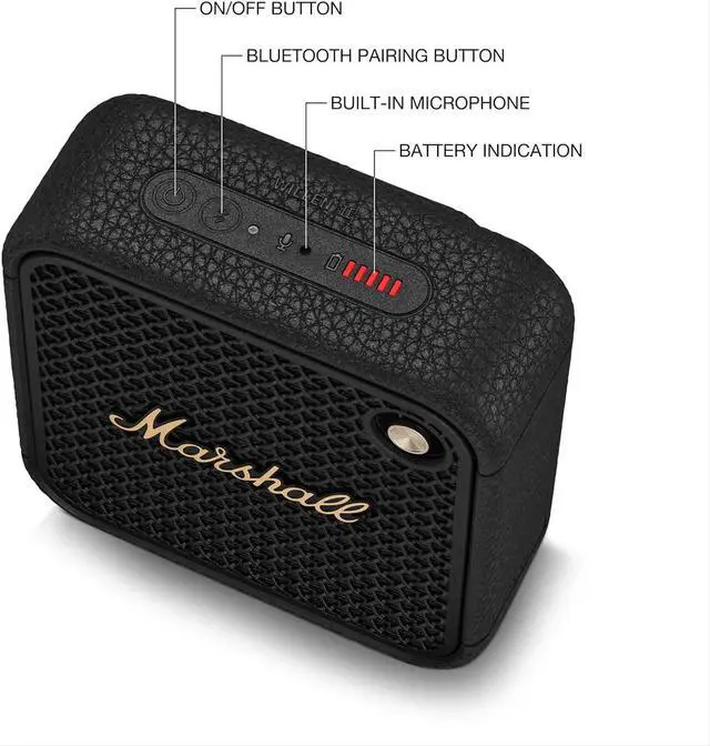 Alt view image 6 of 7 - Marshall Willen II Bluetooth Portable Speaker - Black & Brass