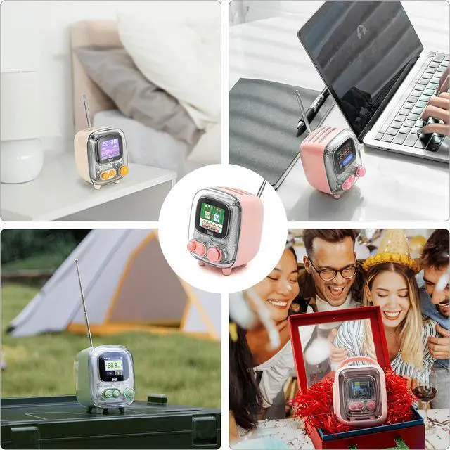 Alt view image 2 of 7 - Divoom Tiivoo-2 Retro Bluetooth Speaker with FM Radio,Pixel Art Portable Mini Cute Wireless Small Speaker,Vintage Decor Suitble for Party Office Desk Home Bedroom Kitchen,Pink
