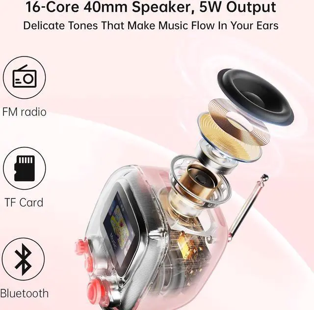 Alt view image 3 of 7 - Divoom Tiivoo-2 Retro Bluetooth Speaker with FM Radio,Pixel Art Portable Mini Cute Wireless Small Speaker,Vintage Decor Suitble for Party Office Desk Home Bedroom Kitchen,Pink
