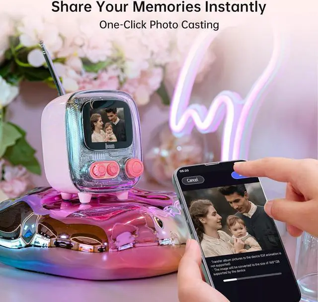 Alt view image 5 of 7 - Divoom Tiivoo-2 Retro Bluetooth Speaker with FM Radio,Pixel Art Portable Mini Cute Wireless Small Speaker,Vintage Decor Suitble for Party Office Desk Home Bedroom Kitchen,Pink