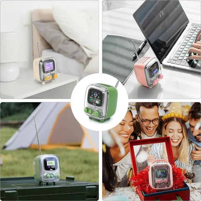 Alt view image 2 of 7 - Divoom Tiivoo-2 Portable Bluetooth Speaker with FM Radio,Pixel Art Retro Mini Small Cute Wireless Speaker,Vintage Decor Suitble for Party Office Desk Home Bedroom Kitchen,Retro Green