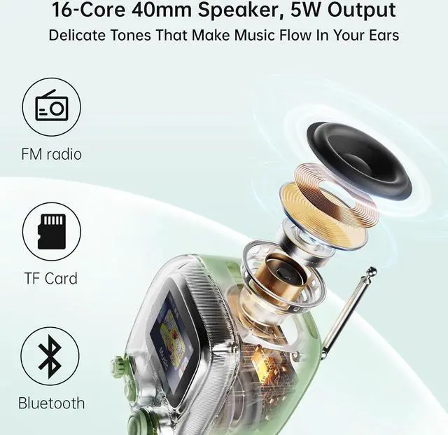 Alt view image 3 of 7 - Divoom Tiivoo-2 Portable Bluetooth Speaker with FM Radio,Pixel Art Retro Mini Small Cute Wireless Speaker,Vintage Decor Suitble for Party Office Desk Home Bedroom Kitchen,Retro Green