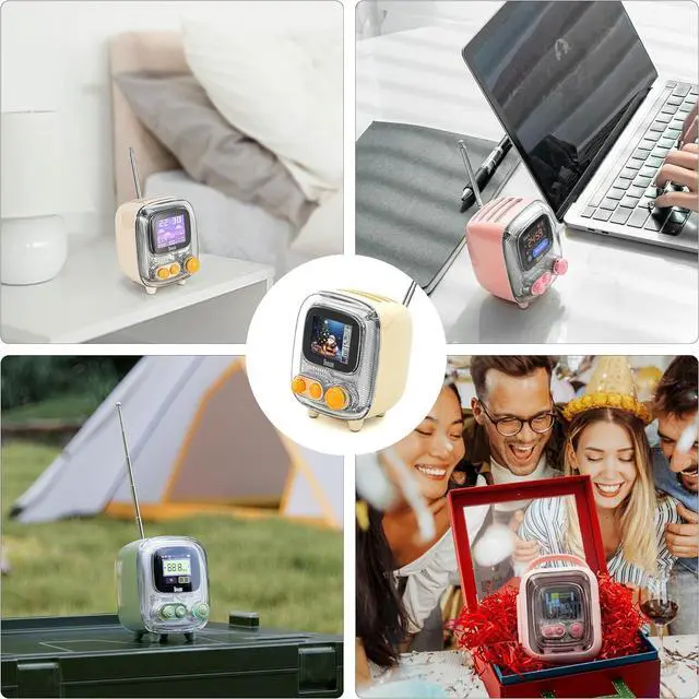 Alt view image 2 of 7 - Divoom Tiivoo-2 FM Radio Bluetooth Speaker with Alarm Clock,Pixel Art Retro Mini Small Cute Wireless Speaker,Vintage Decor Suitble for Party Office Home Desk Bedroom Kitchen Outdoor,Cream