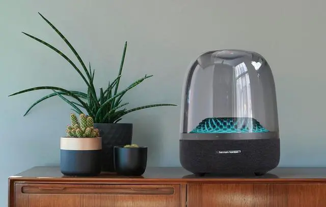 Alt view image 2 of 7 - Harman Kardon Aura Studio 4 - Bluetooth Home Speaker - Superior Sound Performance - 5 Diamond-Effect Lighting Themes - Made with Recycled Materials