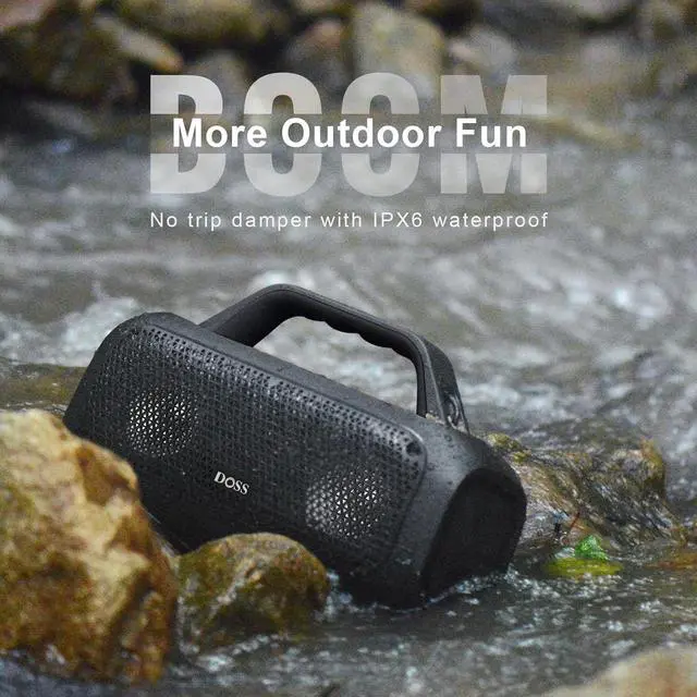 Alt view image 4 of 7 - DOSS Extreme Boom Outdoor Bluetooth Speaker with 60W Mighty Sound, Deep Bass, 30H Playtime,10400mAh Power Bank, BT 5.3, IPX6 Waterproof, Portable Strap for Camping, Pool, Beach, Garage, Work