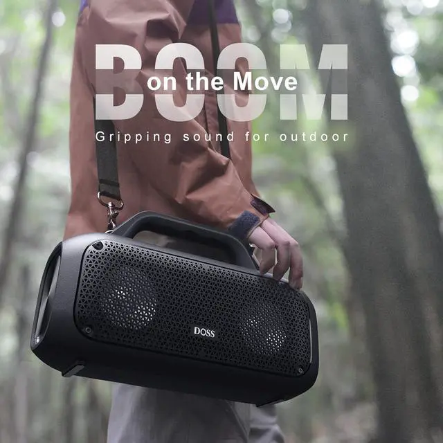 Alt view image 7 of 7 - DOSS Extreme Boom Outdoor Bluetooth Speaker with 60W Mighty Sound, Deep Bass, 30H Playtime,10400mAh Power Bank, BT 5.3, IPX6 Waterproof, Portable Strap for Camping, Pool, Beach, Garage, Work