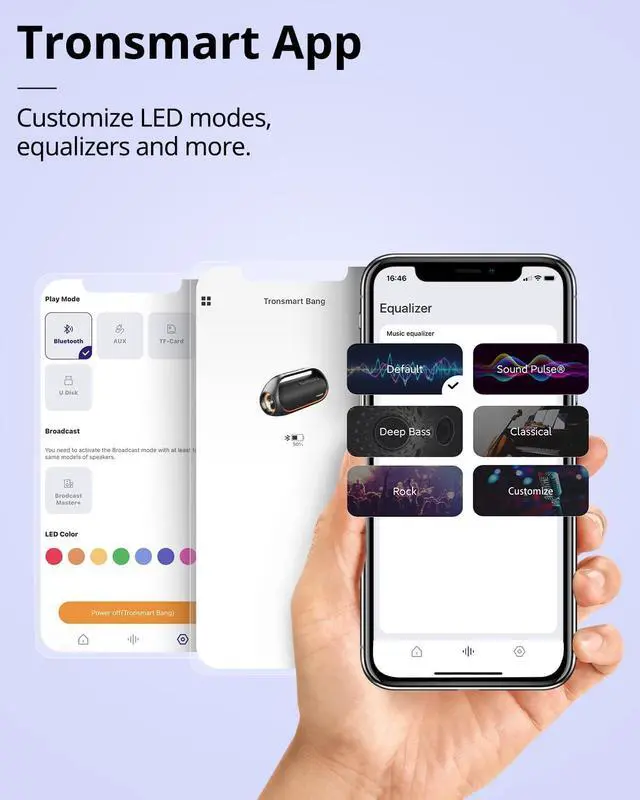 Alt view image 6 of 7 - Tronsmart Upgraded Bang 60W Bluetooth Speakers with Subwoofer, IPX6 Waterproof Loud Bluetooth Speaker with 7 Color Light, 15H Playtime, Custom EQ, Portable Speaker with Handle for Outdoor, Party
