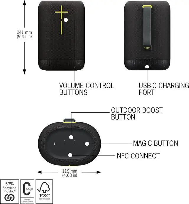 Alt view image 5 of 7 - Ultimate Ears EPICBOOM, Portable Waterproof Bluetooth Speaker, Big Bass, 360-Degree Sound, Wireless Speakers, IP67, 17Hr Battery, USB C - Charcoal Black