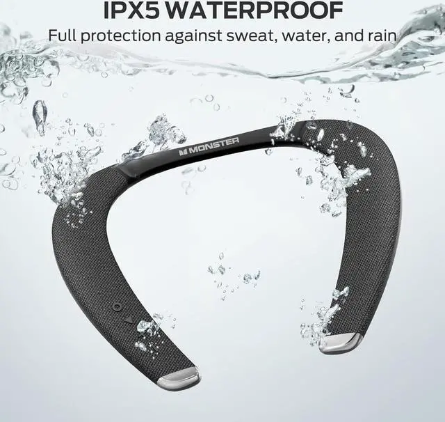 Alt view image 4 of 7 - Monster Boomerang Petite Neckband Bluetooth Speakers, Neck Speaker with 15H Playtime, aptX High Fidelity 3D Stereo Sound, Low Latency, Built-in Mic, IPX5 Waterproof Wearable for Home Outdoor