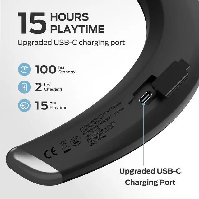 Alt view image 5 of 7 - Monster Boomerang Petite Neckband Bluetooth Speakers, Neck Speaker with 15H Playtime, aptX High Fidelity 3D Stereo Sound, Low Latency, Built-in Mic, IPX5 Waterproof Wearable for Home Outdoor