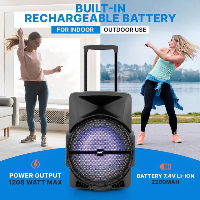 Alt view image 6 of 7 - Pyle Wireless Portable PA Speaker System -1200W High Powered Bluetooth Compatible Indoor&Outdoor DJ Sound Stereo Loudspeaker wITH USB MP3 AUX 3.5mm Input, Flashing Party Light & FM Radio -PPHP1544B