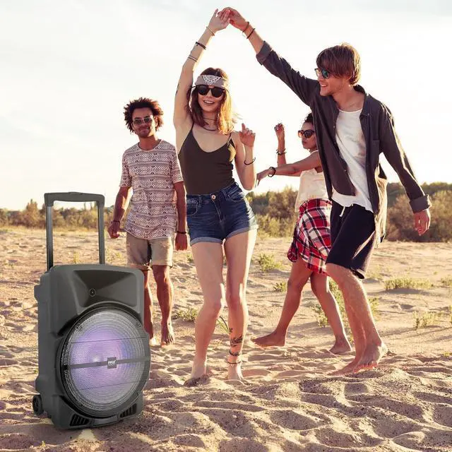 Alt view image 7 of 7 - Pyle Wireless Portable PA Speaker System -1200W High Powered Bluetooth Compatible Indoor&Outdoor DJ Sound Stereo Loudspeaker wITH USB MP3 AUX 3.5mm Input, Flashing Party Light & FM Radio -PPHP1544B