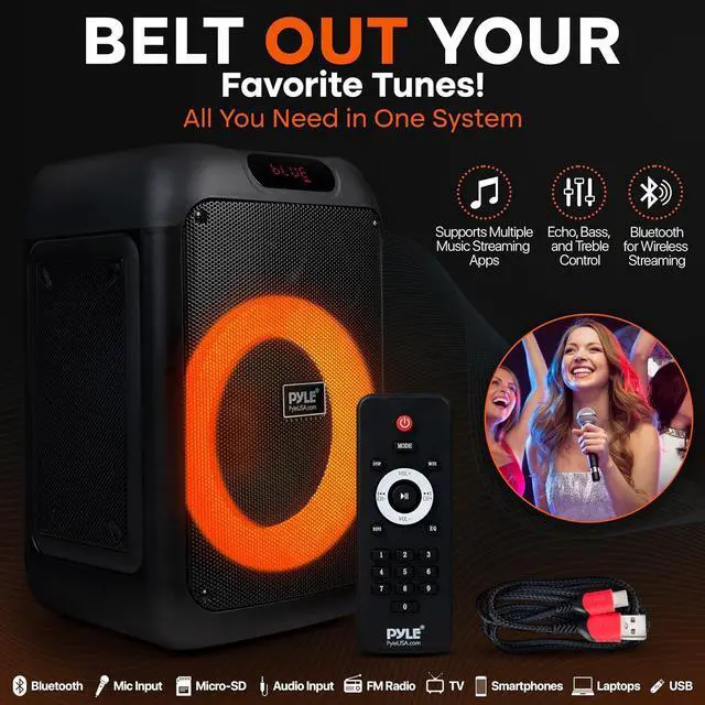 Alt view image 3 of 7 - Pyle Audio Bluetooth Party Speaker - Party Bluetooth Speaker with True Wireless Stereo System - Enjoy Powerful Bass and Clear Treble - Big Speaker with Carry Bag - Model PPHP8496BG - 100W