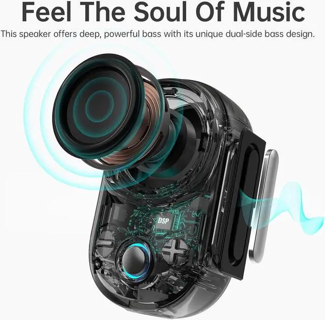 Alt view image 4 of 7 - Divoom Itour-S Portable Mini Wearable Bluetooth Speaker, Big Audio and Punchy Bass,Clip-On Design, IP67 Waterproof and Dustproof,10 Hours Playtime,Speaker for Home Travel Office and Outdoors (Black)
