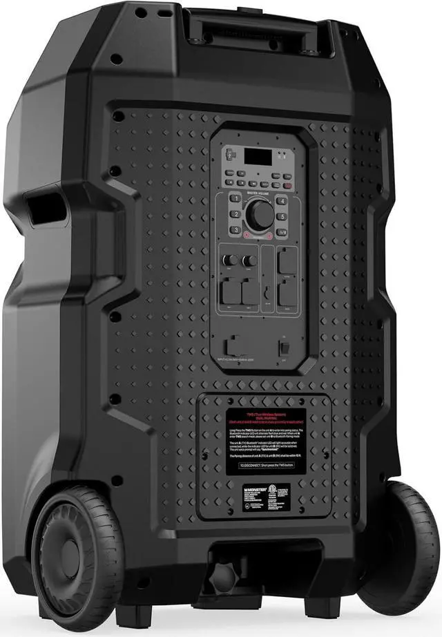 Alt view image 3 of 7 - Monster Rockin' Roller X Indoor/Outdoor Portable Bluetooth Speaker | Powerful 1000W, 15 Subwoofer | All Terrain Wheels, Weather Resistant, Dual Mic & Guitar Inputs, TWS Pairing, App Control