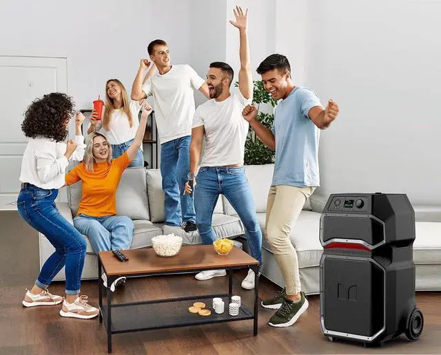 Alt view image 7 of 7 - Monster Rockin' Roller X Indoor/Outdoor Portable Bluetooth Speaker | Powerful 1000W, 15 Subwoofer | All Terrain Wheels, Weather Resistant, Dual Mic & Guitar Inputs, TWS Pairing, App Control