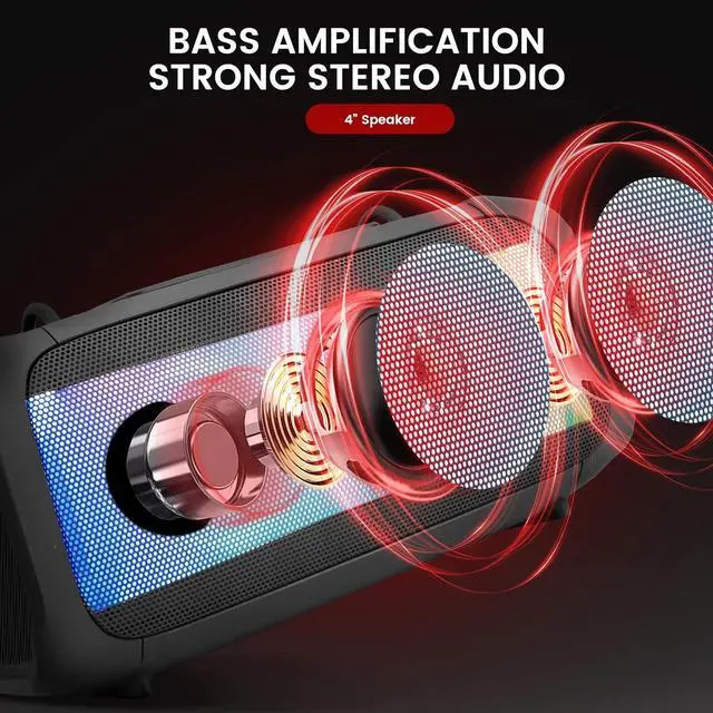Alt view image 3 of 7 - Pyle Wireless Portable Bluetooth Boombox Speaker - 120W Rechargeable Boom Box Speaker Portable Barrel Loud Stereo System - Flashing LED, FM Radio/Aux/MP3/USB Flash Drive/Micro SD, & 1/4" PPHP42B,Black