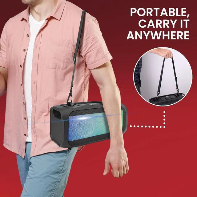 Alt view image 7 of 7 - Pyle Wireless Portable Bluetooth Boombox Speaker - 120W Rechargeable Boom Box Speaker Portable Barrel Loud Stereo System - Flashing LED, FM Radio/Aux/MP3/USB Flash Drive/Micro SD, & 1/4" PPHP42B,Black