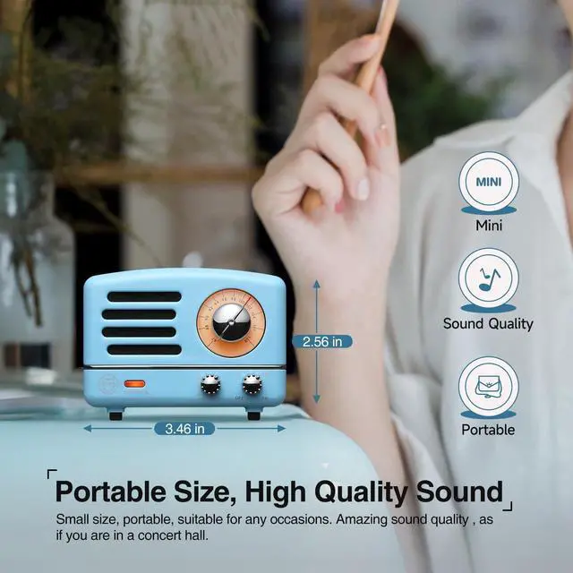 Alt view image 2 of 7 - Muzen Portable Bluetooth Speaker, OTR Metal Retro Small Wireless Speaker, FM Radio with Antenna AUX, 10h+ Long Playtime, High Fidelity Stereo Audio with Suitcase, Room Office Decor, Festival Gift
