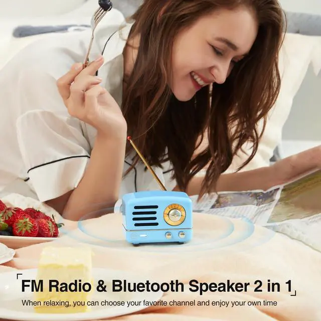 Alt view image 4 of 7 - Muzen Portable Bluetooth Speaker, OTR Metal Retro Small Wireless Speaker, FM Radio with Antenna AUX, 10h+ Long Playtime, High Fidelity Stereo Audio with Suitcase, Room Office Decor, Festival Gift