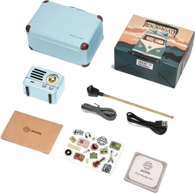 Alt view image 7 of 7 - Muzen Portable Bluetooth Speaker, OTR Metal Retro Small Wireless Speaker, FM Radio with Antenna AUX, 10h+ Long Playtime, High Fidelity Stereo Audio with Suitcase, Room Office Decor, Festival Gift