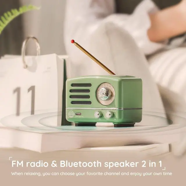 Alt view image 3 of 7 - Muzen Portable Bluetooth Speaker, OTR Metal Retro Small Wireless Speaker, FM Radio with Antenna AUX, 10h+ Long Playtime, High Fidelity Stereo Audio with Suitcase, Room Office Decor, Festival Gift