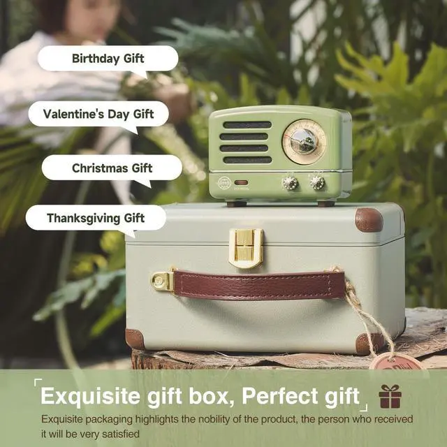 Alt view image 6 of 7 - Muzen Portable Bluetooth Speaker, OTR Metal Retro Small Wireless Speaker, FM Radio with Antenna AUX, 10h+ Long Playtime, High Fidelity Stereo Audio with Suitcase, Room Office Decor, Festival Gift