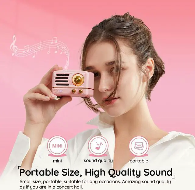 Alt view image 2 of 7 - Muzen Portable Bluetooth Speaker, OTR Metal Retro Small Wireless Speaker, FM Radio with Antenna AUX, 10h+ Long Playtime, High Fidelity Stereo Audio with Suitcase, Room Office Decor, Festival Gift