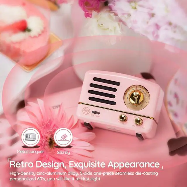 Alt view image 3 of 7 - Muzen Portable Bluetooth Speaker, OTR Metal Retro Small Wireless Speaker, FM Radio with Antenna AUX, 10h+ Long Playtime, High Fidelity Stereo Audio with Suitcase, Room Office Decor, Festival Gift