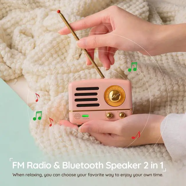 Alt view image 5 of 7 - Muzen Portable Bluetooth Speaker, OTR Metal Retro Small Wireless Speaker, FM Radio with Antenna AUX, 10h+ Long Playtime, High Fidelity Stereo Audio with Suitcase, Room Office Decor, Festival Gift