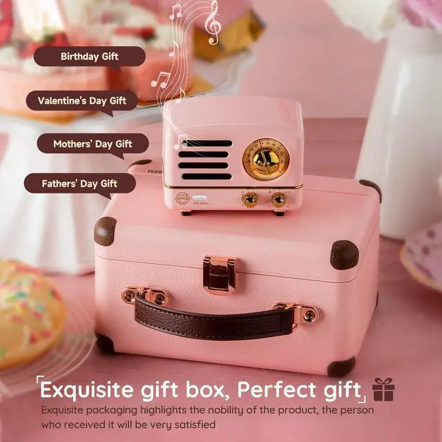 Alt view image 6 of 7 - Muzen Portable Bluetooth Speaker, OTR Metal Retro Small Wireless Speaker, FM Radio with Antenna AUX, 10h+ Long Playtime, High Fidelity Stereo Audio with Suitcase, Room Office Decor, Festival Gift