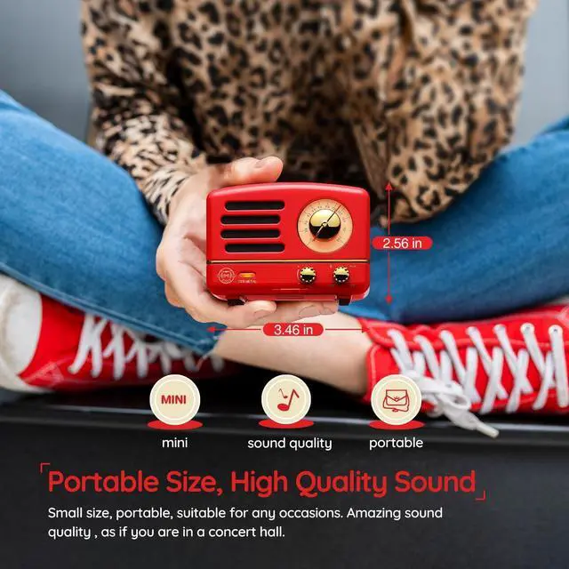 Alt view image 2 of 7 - Muzen Portable Bluetooth Speaker, OTR Metal Retro Small Wireless Speaker, FM Radio with Antenna AUX, 10h+ Long Playtime, High Fidelity Stereo Audio with Suitcase, Room Office Decor, Festival Gift