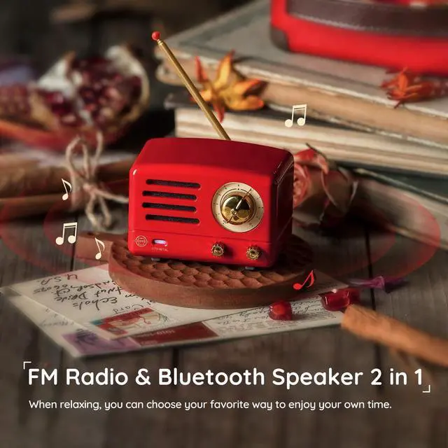 Alt view image 5 of 7 - Muzen Portable Bluetooth Speaker, OTR Metal Retro Small Wireless Speaker, FM Radio with Antenna AUX, 10h+ Long Playtime, High Fidelity Stereo Audio with Suitcase, Room Office Decor, Festival Gift