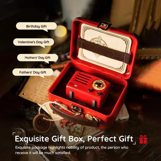 Alt view image 7 of 7 - Muzen Portable Bluetooth Speaker, OTR Metal Retro Small Wireless Speaker, FM Radio with Antenna AUX, 10h+ Long Playtime, High Fidelity Stereo Audio with Suitcase, Room Office Decor, Festival Gift