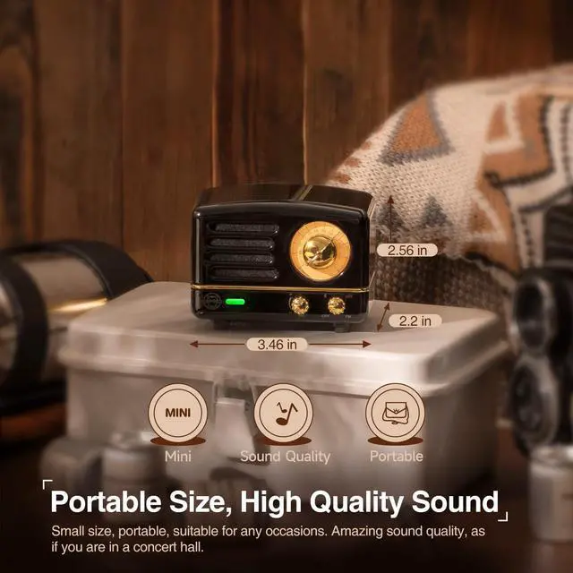 Alt view image 2 of 7 - Muzen Portable Bluetooth Speaker, OTR Metal Retro Small Wireless Speaker, FM Radio with Antenna AUX, 10h+ Long Playtime, High Fidelity Stereo Audio with Suitcase, Room Office Decor, Festival Gift