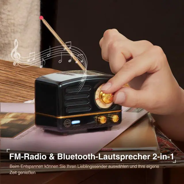 Alt view image 3 of 7 - Muzen Portable Bluetooth Speaker, OTR Metal Retro Small Wireless Speaker, FM Radio with Antenna AUX, 10h+ Long Playtime, High Fidelity Stereo Audio with Suitcase, Room Office Decor, Festival Gift