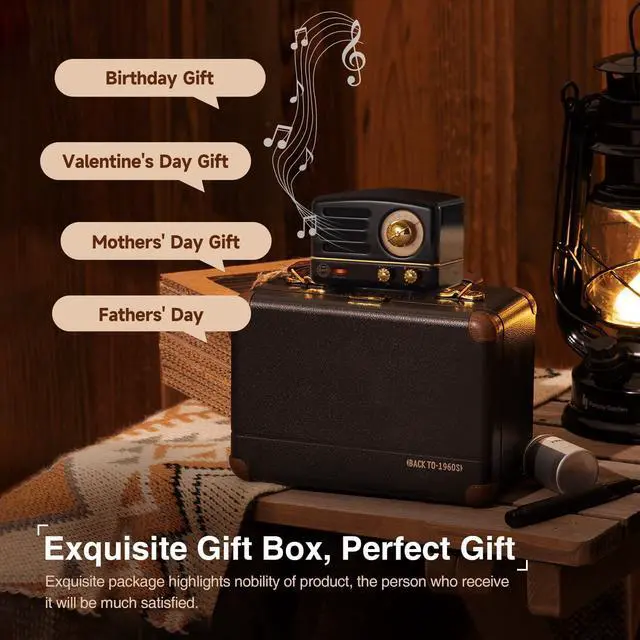 Alt view image 6 of 7 - Muzen Portable Bluetooth Speaker, OTR Metal Retro Small Wireless Speaker, FM Radio with Antenna AUX, 10h+ Long Playtime, High Fidelity Stereo Audio with Suitcase, Room Office Decor, Festival Gift