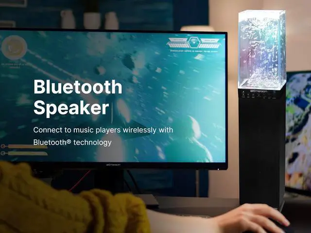 Alt view image 3 of 7 - Emerson EHS-2001 Dancing Water Light Tower Speaker System with Bluetooth and FM Radio, Floor-Standing Wireless Speaker with LED Water Fountain Light Show, Crystal Clear Sound, Bluetooth Streaming