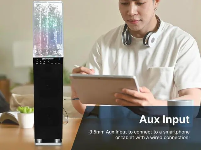 Alt view image 4 of 7 - Emerson EHS-2001 Dancing Water Light Tower Speaker System with Bluetooth and FM Radio, Floor-Standing Wireless Speaker with LED Water Fountain Light Show, Crystal Clear Sound, Bluetooth Streaming