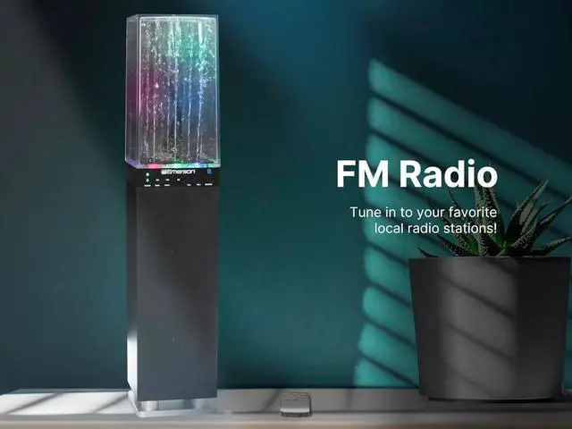 Alt view image 6 of 7 - Emerson EHS-2001 Dancing Water Light Tower Speaker System with Bluetooth and FM Radio, Floor-Standing Wireless Speaker with LED Water Fountain Light Show, Crystal Clear Sound, Bluetooth Streaming