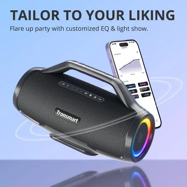 Alt view image 4 of 7 - Tronsmart Bang Max Portable Bluetooth Speaker, 130W Powerful Loud Speaker with Deep Bass, Party Sync, IPX6 Waterproof, 24H Playtime,Customized EQ & Light Show,Portable Speakers with Handle for Outdoor