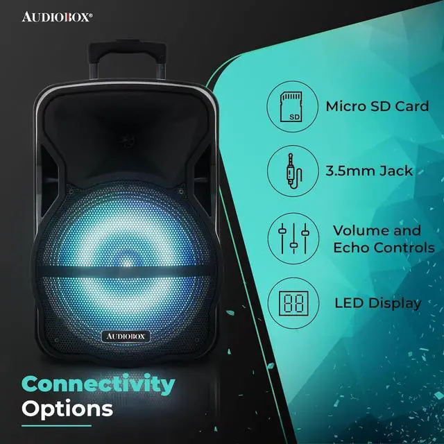 Alt view image 3 of 5 - ABX-12S 12" Portable Bluetooth PA Speaker w/Stand & Mic, USB, TF, FM, AUX, 1/4" Mic Jack, Rechargeable Battery, Trolley Handle & Wheels, Perfect for DJ, Parties, & Events
