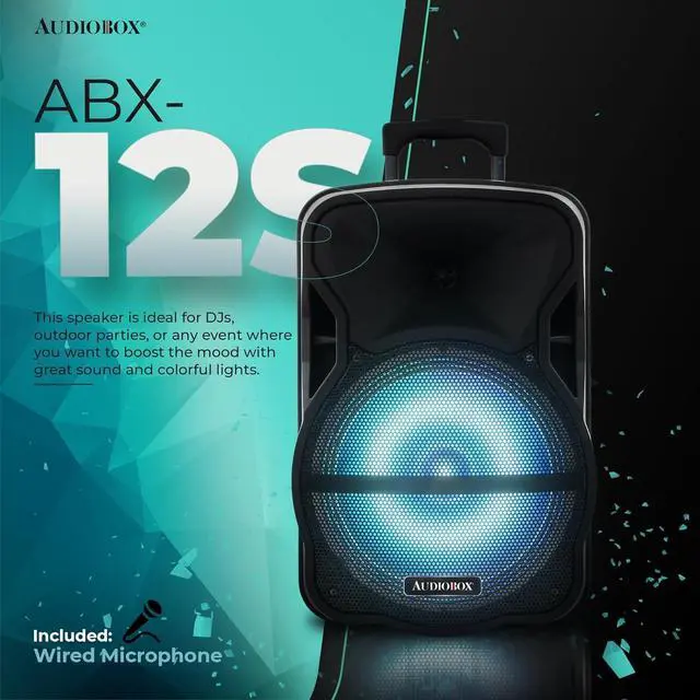 Alt view image 2 of 5 - ABX-12S 12" Portable Bluetooth PA Speaker w/Stand & Mic, USB, TF, FM, AUX, 1/4" Mic Jack, Rechargeable Battery, Trolley Handle & Wheels, Perfect for DJ, Parties, & Events