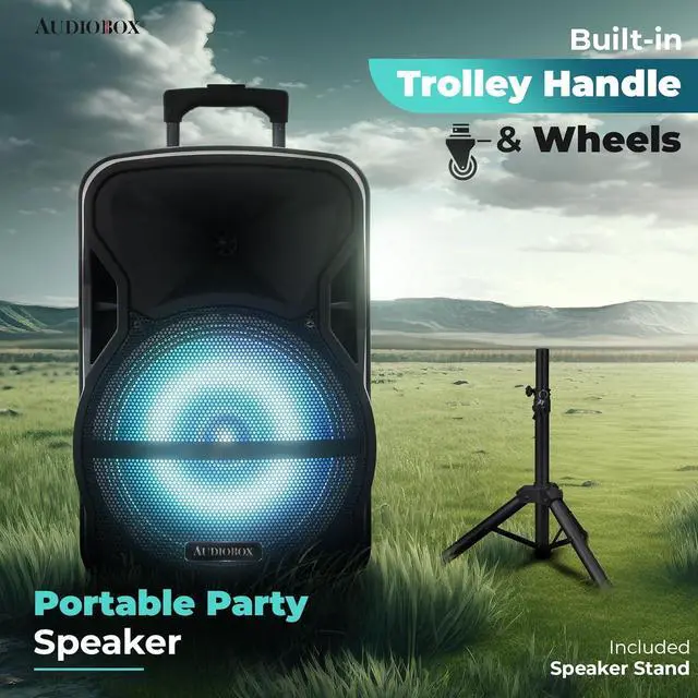 Alt view image 5 of 5 - ABX-12S 12" Portable Bluetooth PA Speaker w/Stand & Mic, USB, TF, FM, AUX, 1/4" Mic Jack, Rechargeable Battery, Trolley Handle & Wheels, Perfect for DJ, Parties, & Events