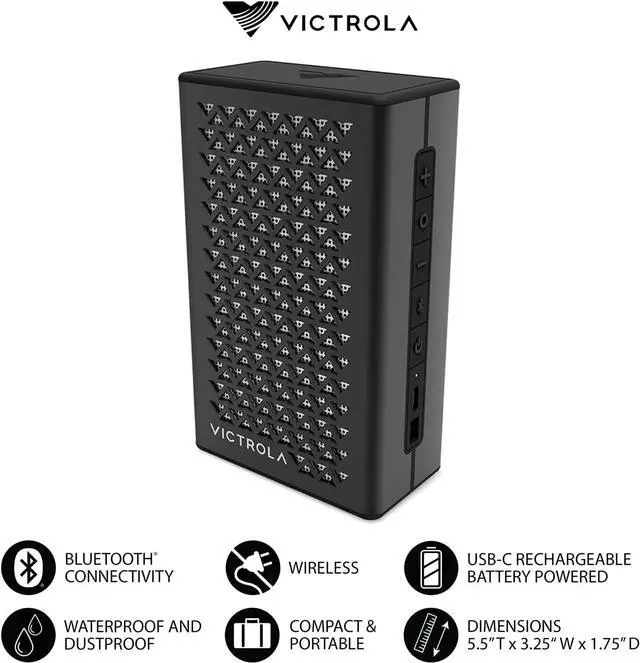 Alt view image 2 of 7 - Victrola Music Edition 1  Portable Bluetooth Speaker, IP67 Water and Dust Resistant, 12 Hour Battery Life, Multi-Speaker Pairing, Premium Sound and Passive Bass Radiator, USB-C Charging (Black)