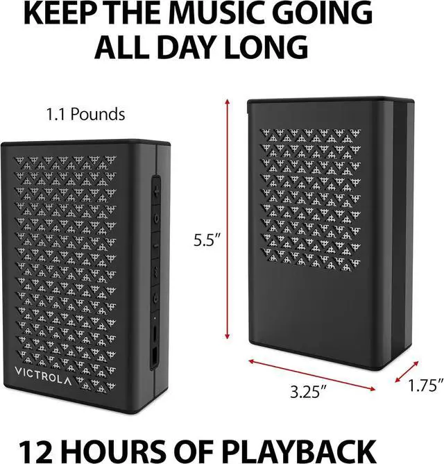 Alt view image 3 of 7 - Victrola Music Edition 1  Portable Bluetooth Speaker, IP67 Water and Dust Resistant, 12 Hour Battery Life, Multi-Speaker Pairing, Premium Sound and Passive Bass Radiator, USB-C Charging (Black)