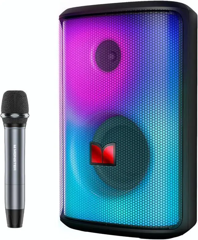 Main image of Monster Sparkle Bluetooth Speaker 120W Peak with Microphone, Portable Speaker and Heavy Bass, Full-Screen Colorful Lights, 24H Playtime, AUX, USB Playback, Waterproof Loud Speaker for Outdoor