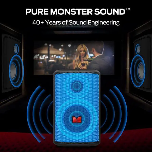 Alt view image 3 of 7 - Monster Sparkle Bluetooth Speaker 120W Peak with Microphone, Portable Speaker and Heavy Bass, Full-Screen Colorful Lights, 24H Playtime, AUX, USB Playback, Waterproof Loud Speaker for Outdoor